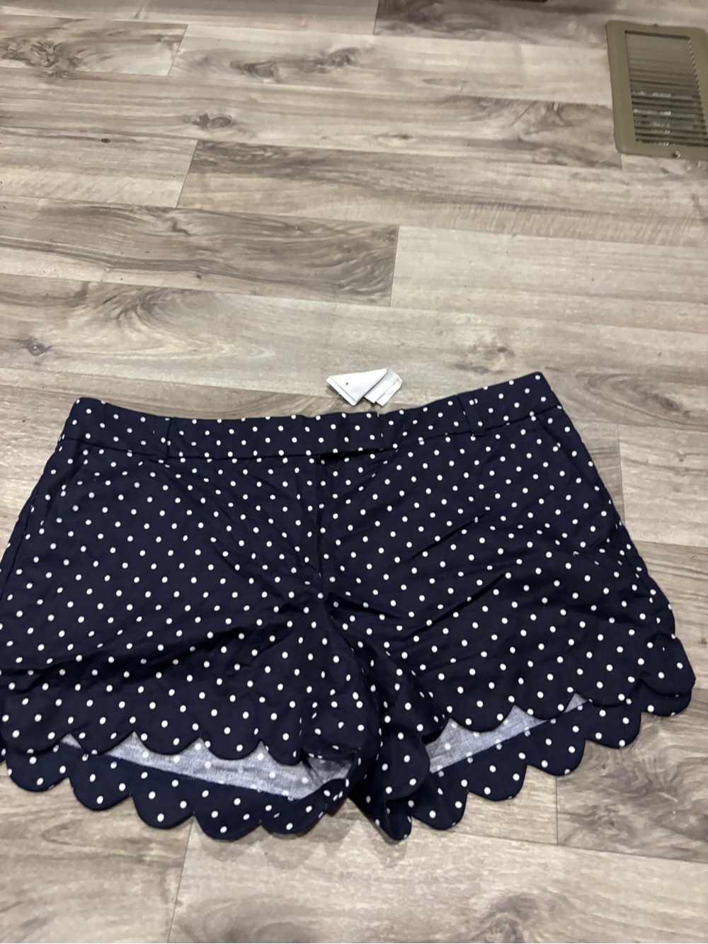 NWT J Crew Navy and White Polka Dot Scalloped Hem short